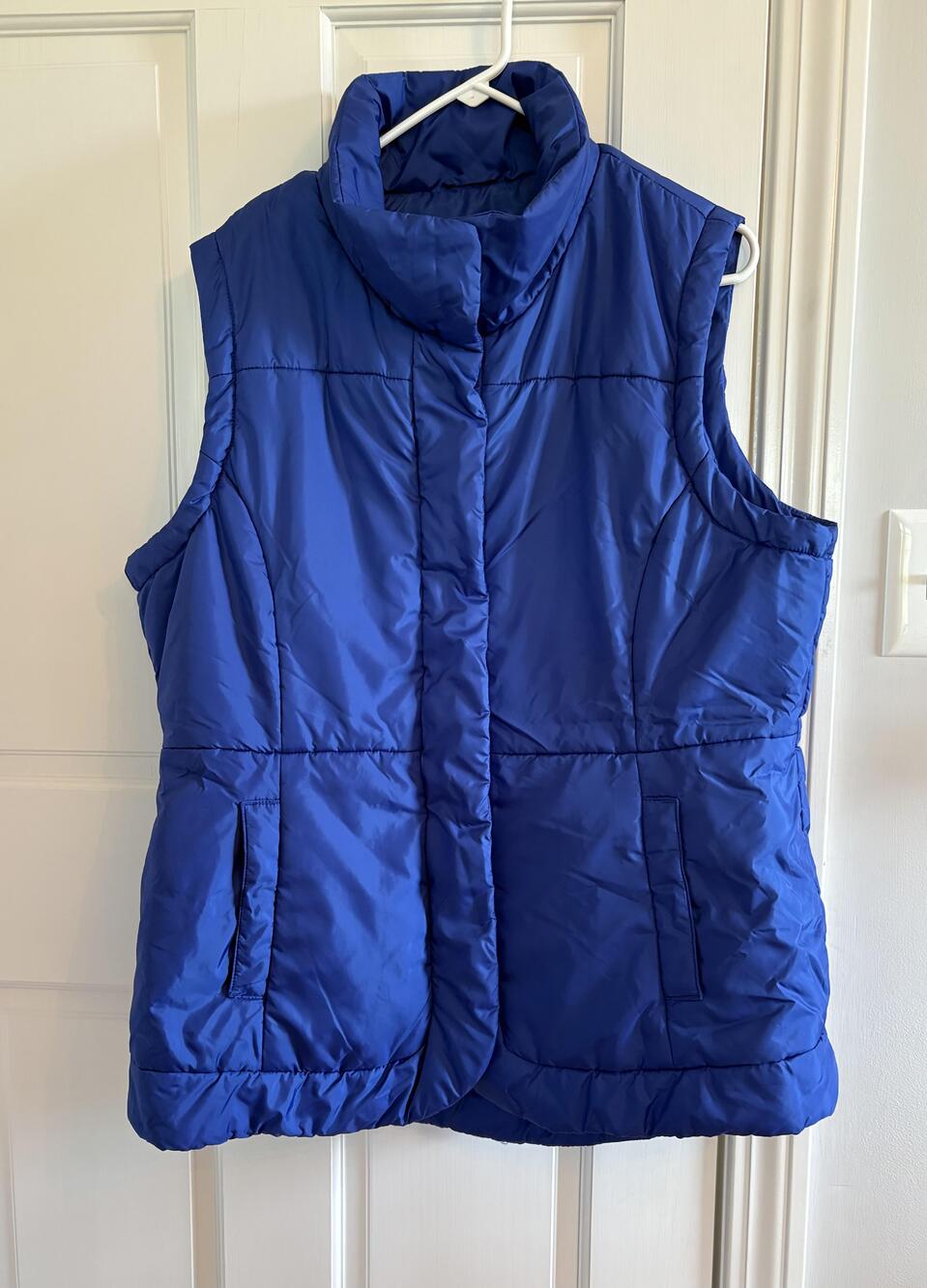 New York & Company Vest Womens XL Blue Puffer Quilted Zip Snap Pockets Drawcord